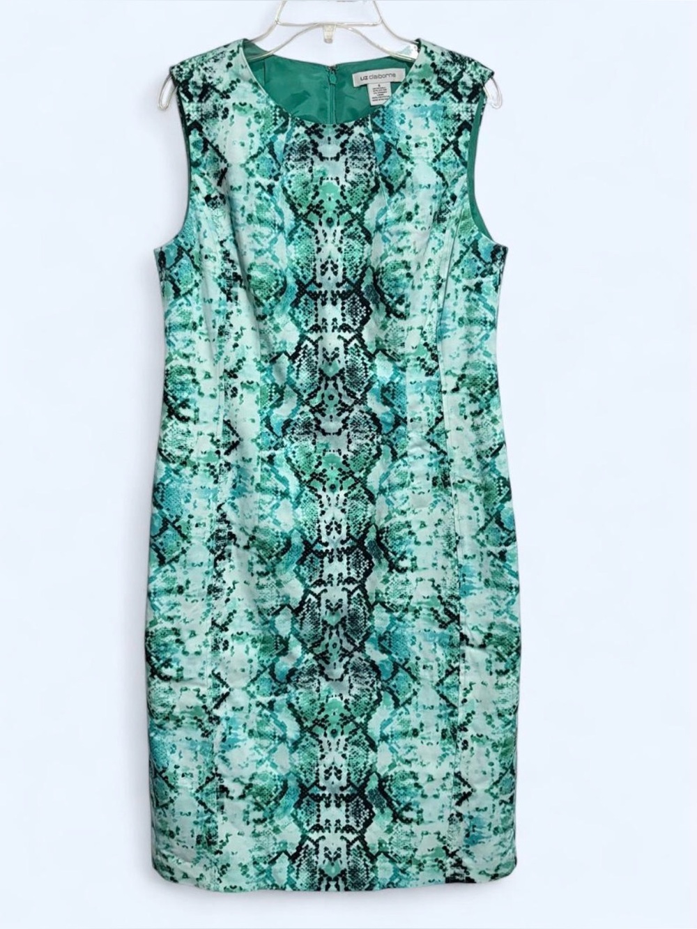 Liz Claiborne Teal and Mint Snake-Print Sheath Dress